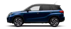 Dunkelblauer Suzuki Vitara Hybrid in Seitenansicht