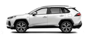 Weißer Suzuki Across Hybrid in Seitenansicht