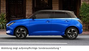 Blauer Suzuki Swift Hybrid in Seitenansicht
