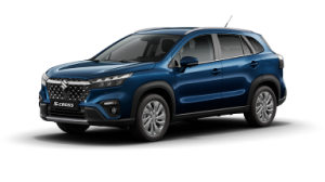 Dunkelblauer Suzuki S-Cross 1.4 BOOSTERJET HYBRID Comfort in Front-Seitenansicht - mittlere Ausstatungslinie