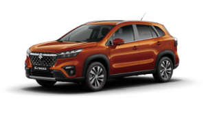 Orangefarbener Suzuki S-Cross Hybrid in Front-Seitenansicht