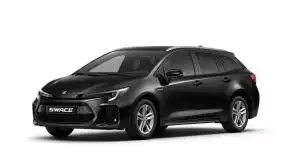 Schwarzer Suzuki Across Hybrid in Front-Seitenansicht