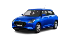 Blauer Suzuki Swift 1.2 DUALJET HYBRID Club in Front‑Seitenansicht – Basismodell
