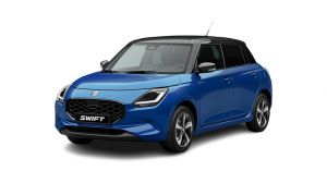 Blauer Suzuki Swift Hybrid in Front-Seitenansicht