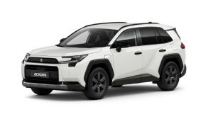 Weißer Suzuki Across PLUG-IN HYBRID Comfort+ in Front-Seitenansicht