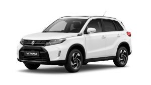 Weißer Suzuki Vitara 1.4 BOOSTERJET HYBRID Comfort+ in Front-Seitenansicht