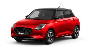 Roter Suzuki Swift 1.2 DUALJET HYBRID Comfort+ in Front-Seitenansicht