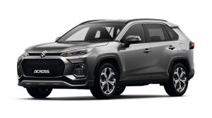 Grauer Suzuki Across PLUG-IN HYBRID Comfort+ in Front-Seitenansicht