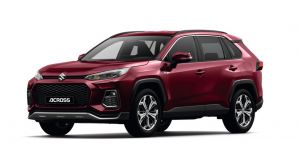 Weinroter Suzuki Across PLUG-IN HYBRID Comfort+ in Front-Seitenansicht