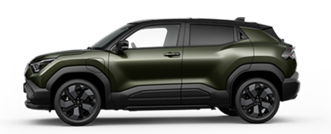 Dunkelgrüner Suzuki e Vitara in Seitenansicht