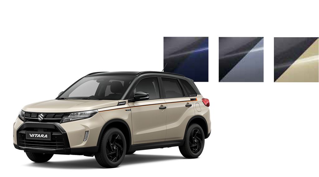Suzuki Vitara X-ITE mit auswählbaren Lackierungen in der Modellübersicht.