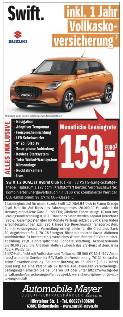 Sichere dir jetzt den Suzuki Swift mit 1 Jahr Vollkasko Versicherung