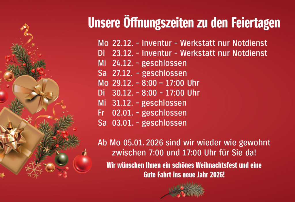 Öffnungszeiten an den Feiertagen